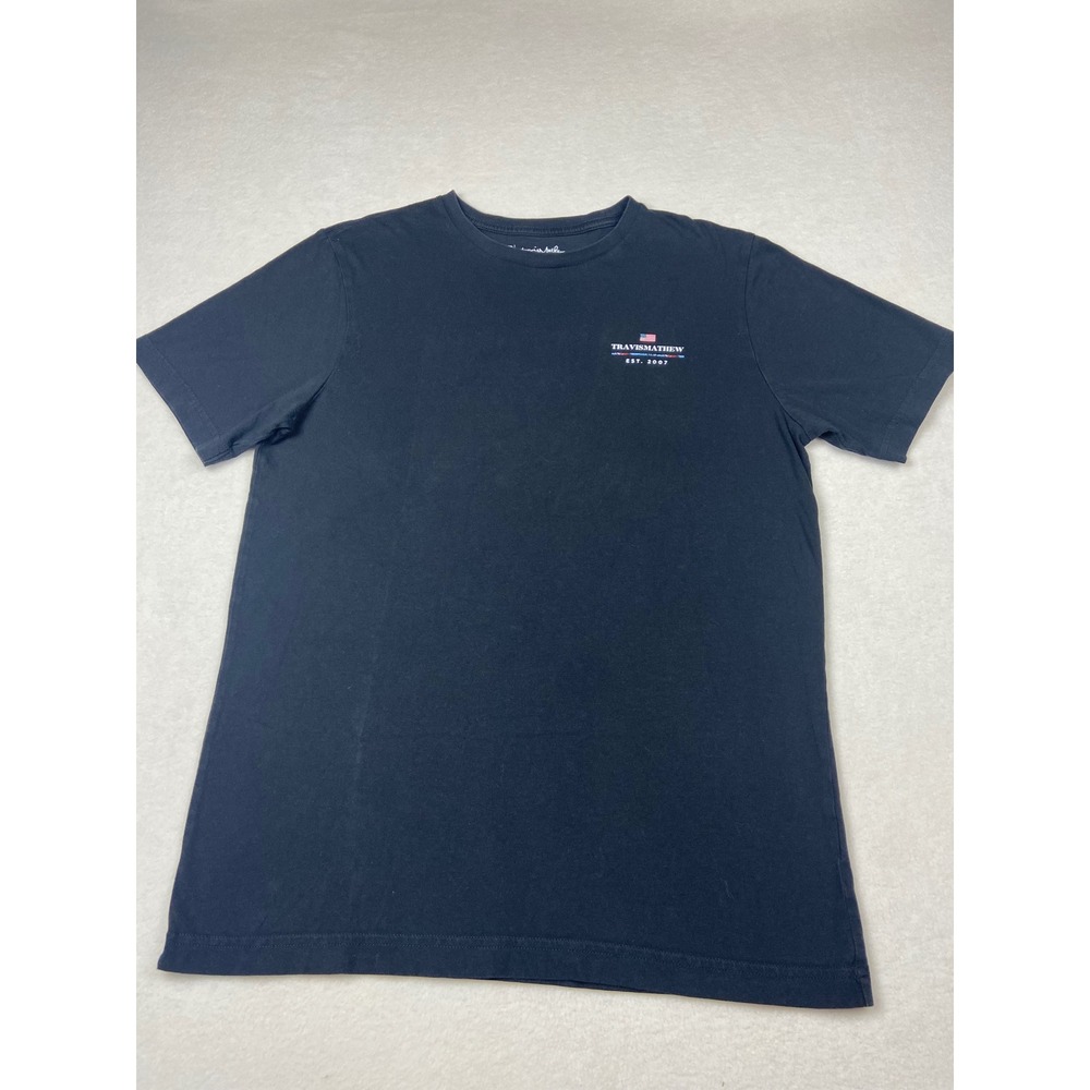 TravisMathew Life of the Party‎ Tee Mens M Black Patriotic Flag Graphic Tee USA